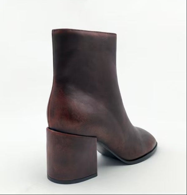 Square-toe chunky-heel ankle boots(XXL-L2504)