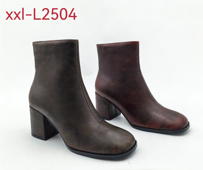 Square-toe chunky-heel ankle boots(XXL-L2504)