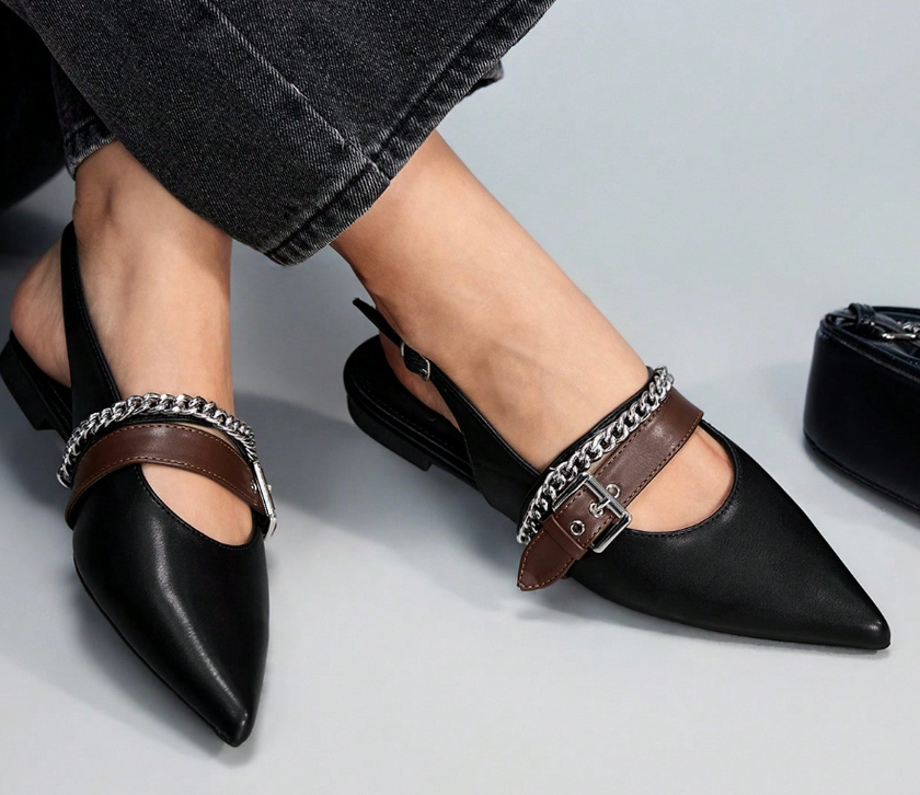 Pointed-toe slingback flat shoes （C0016）
